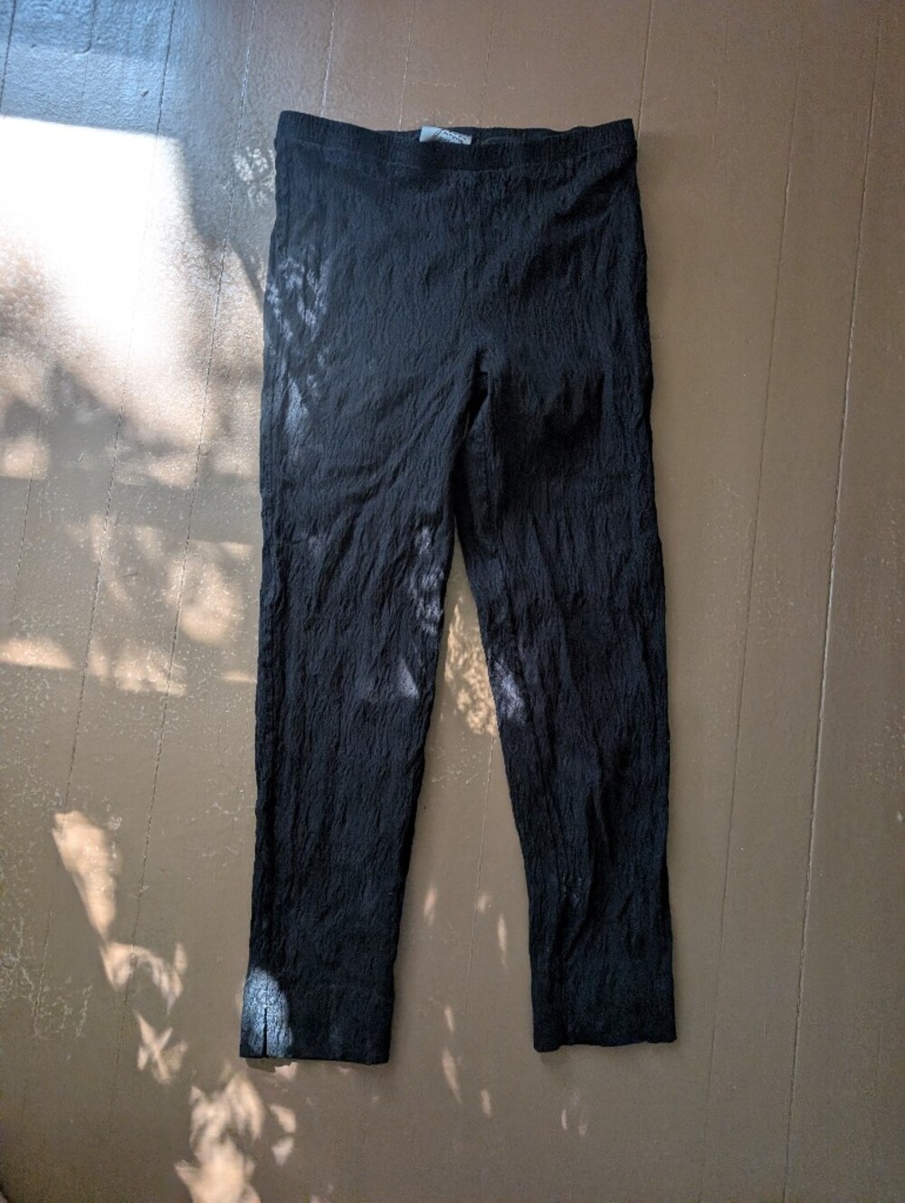 LYNN RITCHIE Silver Black Puckered Textured Elastic Waist Pants Size M